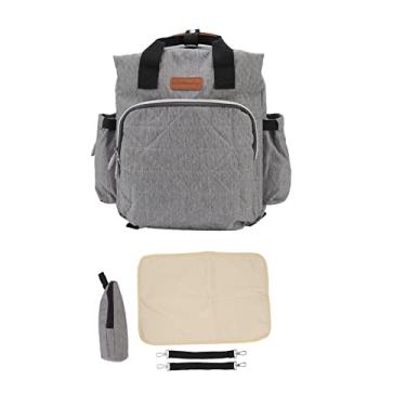 Imagem de Bolsa de Fraldas para bebê Menina Mochila Resistente a Manchas Isolada Maternidade (Cinza)