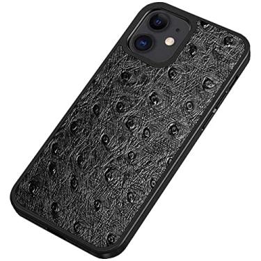 Imagem de KAPPDE Capa de telefone traseira de couro, para Apple iPhone 12 (2020) 6,1 polegadas padrão de avestruz negócios totalmente envolto capa à prova de choque [proteção de tela e câmera] (cor: preto)