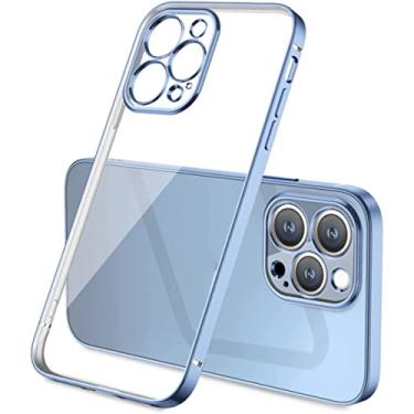 Imagem de COOVS Capa transparente para iPhone 13 Pro, capa fina fina de 6,1 polegadas, proteção à prova de choque nunca amarela, capas de telefone de TPU rígidas, com proteção de câmera (cor: azul, tamanho: para iphone13Pro max)