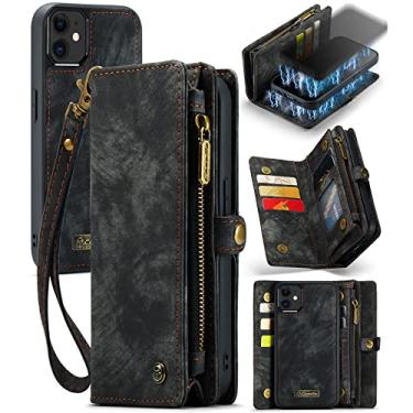 Imagem de ZORSOME Capa carteira para iPhone 12 Mini, 2 em 1 destacável de couro PU premium com 8 compartimentos para cartões, bolsa magnética com zíper, alça de pulso para mulheres, homens e meninas, preta