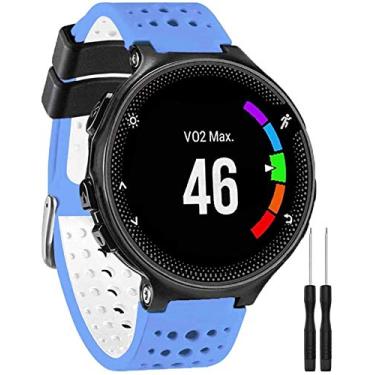 Imagem de Pulseira para Smartwatch Garmin Forerunner modelos 230 235 220 620 630 735 735XT - Nandos-Store (com chave para troca) (Azul claro com branco)