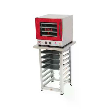 Imagem de Kit - Forno Turbo Elétrico Fast Oven PRP-004 Plus 127V Vermelho + Bancada MES-004  + 4 Assadeiras - Progás