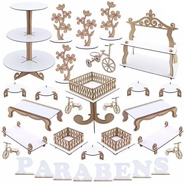 Imagem de Kit Decoração de Festa Provençal MDF - Torre Redonda e Prateleira Cinzelado - 1131-LP06
