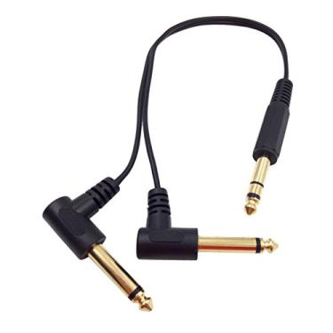 Imagem de Qaoquda Cabo de áudio divisor Y divisor Y de ângulo reto de 90 graus macho 1/10.2 cm banhado a ouro 6,35 mm 1/10.2 cm macho 1/10.2 cm macho TRS estéreo de 90 graus (30 cm)