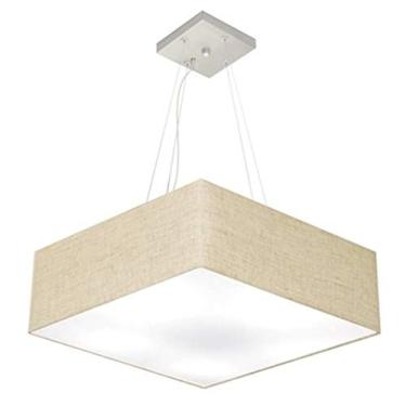 Imagem de Lustre Pendente Quadrado Cúpula Tecido 15/60x60 cm, Vivare Iluminação, Pendente4198 RST, Rustico Bege, Grande