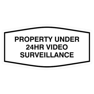 Imagem de All Quality Placa de vigilância por vídeo Fancy Property Under 24Hr - Gravado a laser | Plástico ABS durável | Monitoramento de segurança 24 horas por dia, 7 dias por semana (branco) - Médio