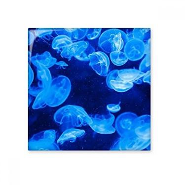 Imagem de Azulejo de cerâmica azul profundo de água-viva ciência natureza oceano brilhante decalque pedra adornada tijolo vitrificado
