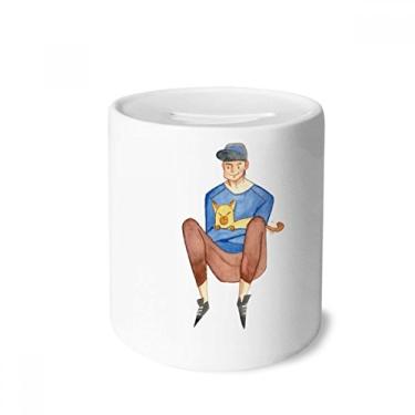 Imagem de DIYthinker Miaoji Caixa de Dinheiro com Pintura Aquarela Gato Meninos Caixa de Cerâmica Porta-Moedas Presente