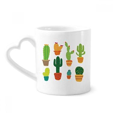 Imagem de Caneca de cerâmica com estampa de cacto, suculentas em vaso, copo de coração de vidro