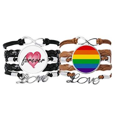 Imagem de DIYthinker Arco-íris Gay LGBT Pulseira Bisexuais LGBT Pulseira de Mão Corda de Couro Forever Love Pulseira Conjunto Duplo