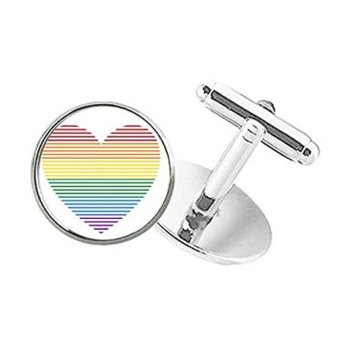 Imagem de DIYthinker Abotoaduras Arco-íris Gay LGBT com fecho de botão redondo