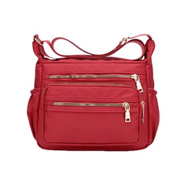 Imagem de OSALADI Bolsa tiracolo de nylon à prova d'água, bolsa tiracolo estilosa antiarranhões para mulheres adultas, Vermelho, Medium