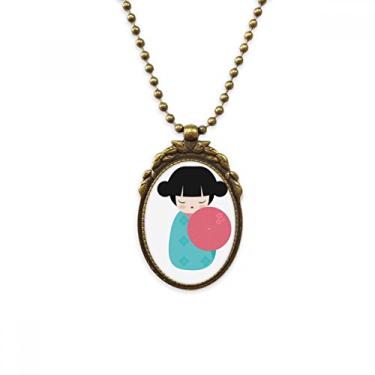Imagem de DIYthinker Quimono azul Sakura Japão boneca antiga colar vintage pingente chaveiro