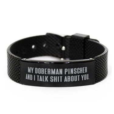 Imagem de SpreadPassion Melhor presente de cachorro Doberman Pinscher, My Doberman Pinscher e I Talk Shit, pulseira de malha de tubarão preto para cachorro Doberman Pinscher