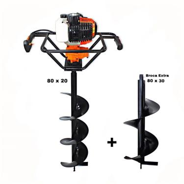 Imagem de KIT Perfurador de Solo Vulcan Trent VPS520 2T 52CC 2,5HP Profissional à Gasolina com Broca 80x20cm + Extra Broca 80x30cm com Pino Trava