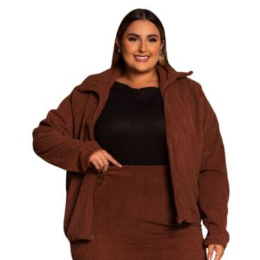 Imagem de Jaqueta Curta Veludo Cotelê Ziper Sem Bolso Plus Size 54 Ao 58 Domenica Solazzo