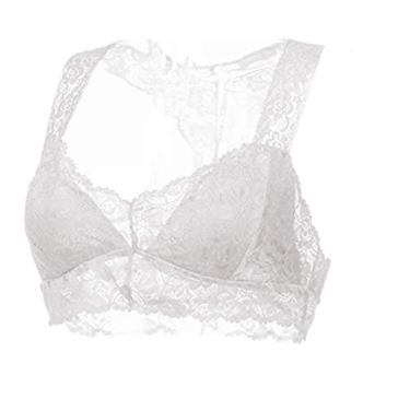 Imagem de Bigfanshu Biquíni Feminino Novo Plus Size Colete Crop Wire Free Sutiã Lingerie Sexy Decote V P-3GG, Branco, XXX-Large