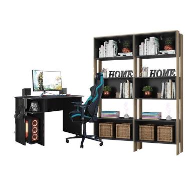 Imagem de Escritório com Escrivaninha e 2 Livreiros com Nicho Carvalho/Preto - FdECOR