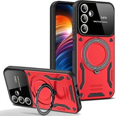Imagem de Ysnzaq Capa de lente de vidro para Samsung Galaxy A54 5G, capa de telefone resistente à prova de choque com suporte magnético giratório para Samsung Galaxy A54 5G YD vermelho