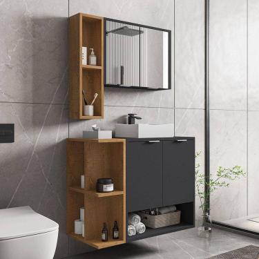 Imagem de Gabinete com Cuba e Espelheira Ibiza Móveis Bechara Preto/Marromlle