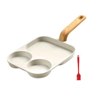 Imagem de Generic Frigideira antiaderente para ovos, frigideira antiaderente com grelha dividida, alça resistente ao calor, frigideira de 3 seções, mini panqueca, 2 unidades de gás