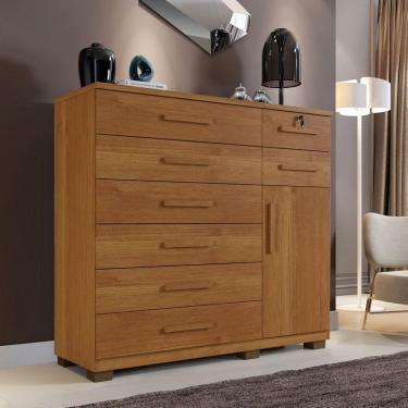 Imagem de Comoda New Vitoria 8 Gavetas 1 Porta 1 Prateleira Cinamomo