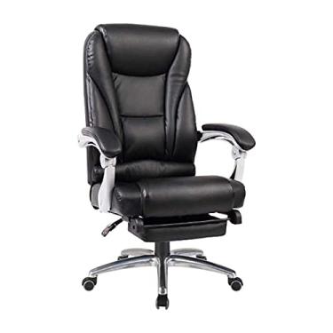 Imagem de Cadeira Boss Cadeira de escritório com encosto alto Cadeira de mesa para computador Cadeira giratória 360 ° com braços e apoio para os pés Cadeiras de escritório ergonômicas de couro PU pretas