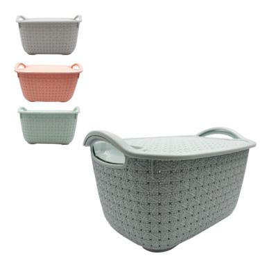 Imagem de Kit Cesto Caixa Organizador Plástico Com Tampa e Alças Com 3 Unidades: Para Maior Conveniência!