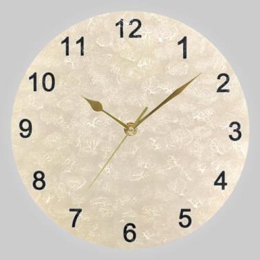Imagem de CHIFIGNO Relógio de parede redondo bege creme, relógios de parede com bateria 10 relógios de parede redondos relógios de parede para casa escolar