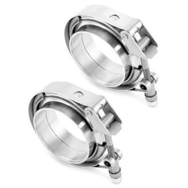 Imagem de QWORK 3" Quick Release V Band Clamp, 2 Pack 304 Stainless Steel Turbo Downpipe Exhaust Clamp with Flange Male Female Mild Steel