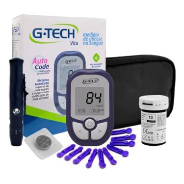 Imagem de Kit Medidor de Glicose G-Tech Vita Com 10 Tiras + 10 Lancetas E Caneta Lancetadora - Glicosímetro Glicemia