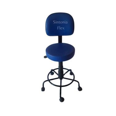Imagem de Cadeira mocho secretaria - base de ferro e apoio de pé com rodízio corano azul