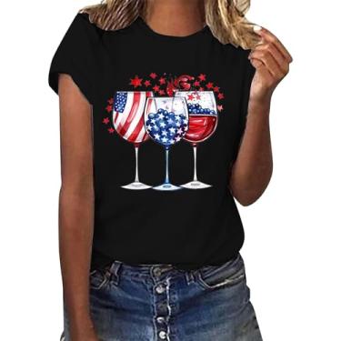Imagem de 4th of July Shirts Women 2024 Patriotic Tops Summer Loose Casual Camiseta Independence Day Festival Sair Blusas, Z01 Preto, P