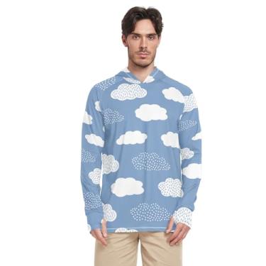 Imagem de Clouds on Blue Background Sun Shirt Moletom masculino manga longa camisa de pesca FPS 50+ secagem rápida masculina Rash Guard UV, Nuvens em fundo azul, G