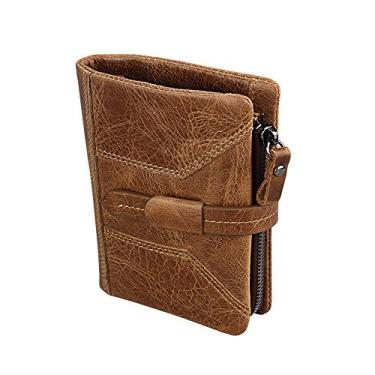Imagem de Carteira masculina de couro, porta-cartão de crédito Manyip dobrável, bolso para moedas, carteira com proteção contra roubo RFID. Material de proteção selecionado