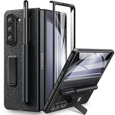 Imagem de Maxdara Capa para Samsung Z Fold 5, [suporte para caneta S][suporte integrado][protetor de tela de vidro temperado frontal] Capa protetora de corpo inteiro para Galaxy Z Fold5 5G 2023 (preto)