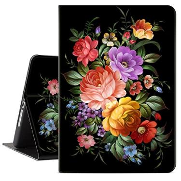 Imagem de Lokigo Capa para iPad 9ª/8ª/7ª geração de 10,2 polegadas (2021/2020/2019), capa com flores para iPad 10.2, meninas e mulheres, suporte traseiro macio protetor para iPad 9ª geração, despertar/hibernar