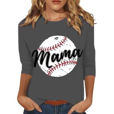 Imagem de PKDong Camiseta de beisebol mamãe de beisebol camisetas de manga 3/4 de comprimento camisetas de beisebol camisetas de verão para mulheres 2024 na moda, Cinza, GG