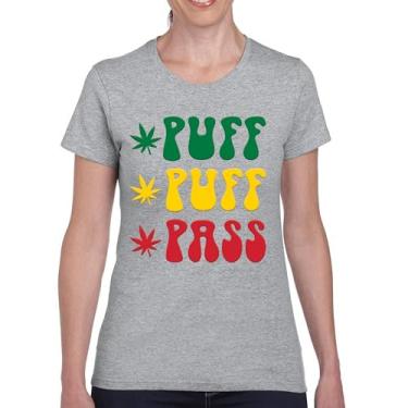 Imagem de Camiseta Puff Puff Pass 420 Weed Lover Pot Leaf Smoking Marijuana Legalize Cannabis Funny High Pothead Camiseta feminina, Cinza, M