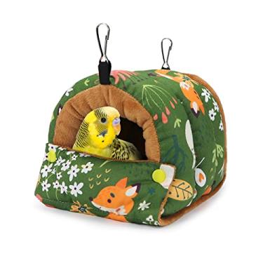 Imagem de Wontee Casa de ninho de pássaro, cama de pássaro, quente, aconchegante e aconchegante, cama de pássaro, rede suspensa para papagaios, periquitos, periquitos, caique, calopsitas do Senegal, conures (pequeno, verde)