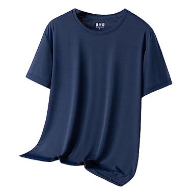 Imagem de Camiseta masculina atlética manga curta secagem rápida elástica lisa camiseta fina para treino, Azul-escuro, 3G