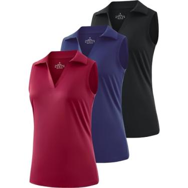 Imagem de Ullnoy Camisa polo feminina leve sem mangas de golfe para mulheres com absorção de umidade, Preto/azul marinho/vinho, P