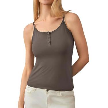 Imagem de IECCP Camiseta regata feminina de verão, gola redonda, alças finas, casual, caimento justo, Cinza, cáqui, G