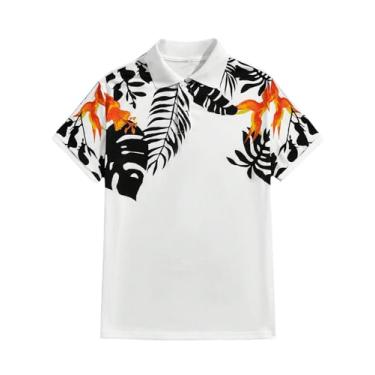 Imagem de BEAUDRM Camisa polo masculina de golfe com estampa tropical camiseta de manga curta casual para trabalho, Branco, P