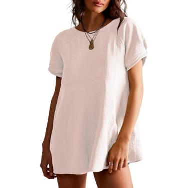 Imagem de EXLURA Camisetas femininas casuais de verão soltas para gestantes Babydoll de manga curta peplum tops túnica grande bolso camiseta 2024, rosa, G