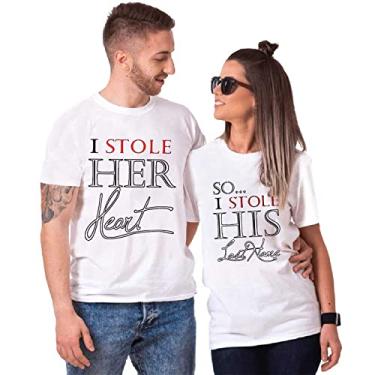 Imagem de Camiseta masculina dia dos namorados amor casal namorado uma namorada camisetas masculinas engraçadas camisetas de algodão, Branco (feminino), G
