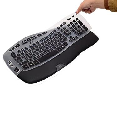 Imagem de Capa de teclado para teclado Logitech K350 MK550 MK570 sem fio, capa protetora de teclado de silicone ultrafina para Logitech K350 MK550 MK570 Acessórios de proteção de teclado ergonômico (preto)