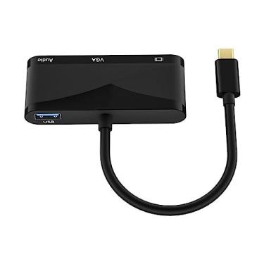 Imagem de suckoo Substituição 4 em 1 USBC para HDMI VGA USB3.0 3.5 estação de ancoragem de áudio 1 em 4 saídas compatível com laptop Mac Typec externo HDMI TV monitor projetor cabo adaptador conversor 4K30HZ