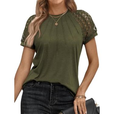 Imagem de AUTOMET Camisetas femininas modernas de renda manga curta negócios blusas casuais de malha roupas de verão 2024, Verde militar, XXG