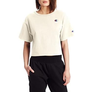 Imagem de Champion Camiseta feminina cropped herança, camiseta feminina de algodão pesado, camiseta feminina com logotipo, Logotipo C branco giz, P